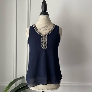 Vintage navy blue beaded V- neck cami top